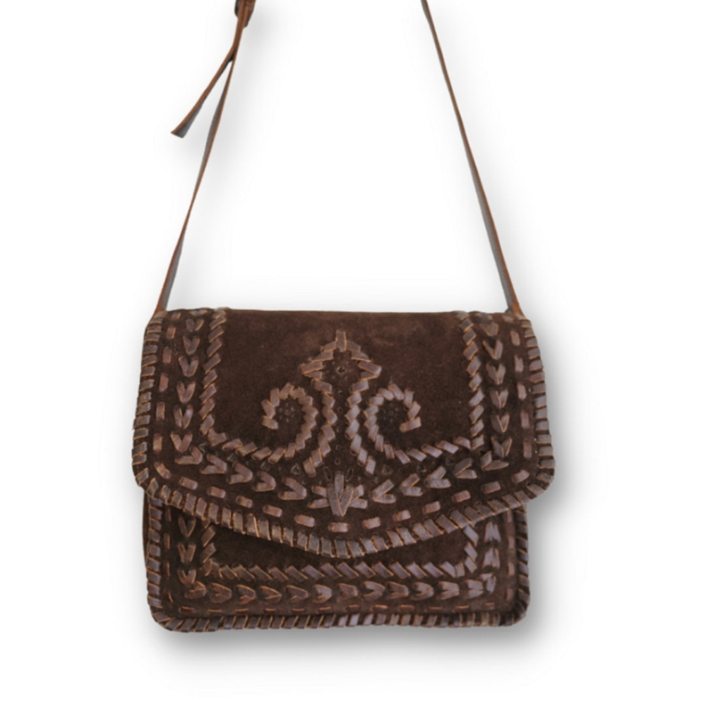 Anabaglish Genuine Leather/Suede Brown Crossbody Bag Handmade